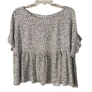 Blue Rain White and Black Animal Print Short Sleeve Cropped Peplum Top Size M